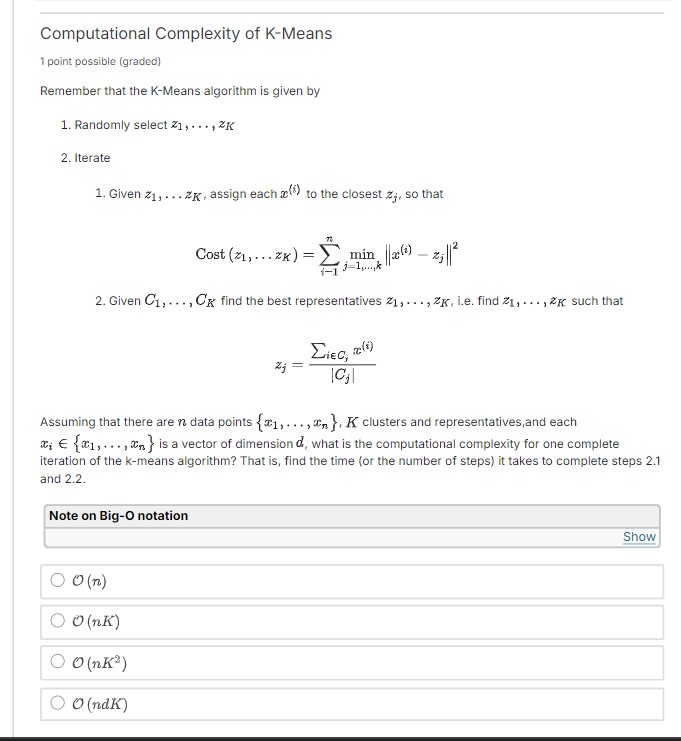 Computational Complexity of K - Means 1 point