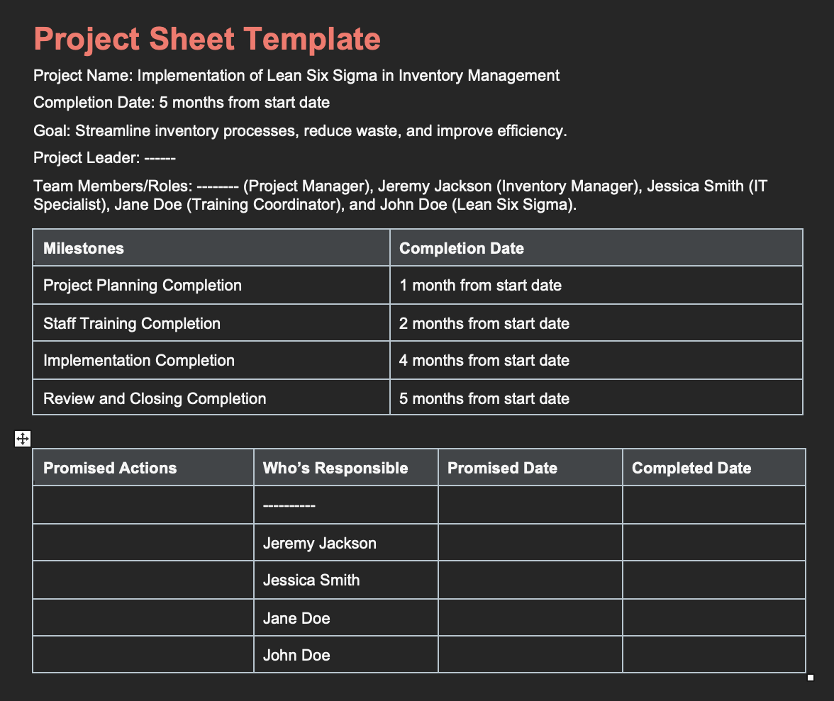 Project Name: Implementation of Lean Six Sigma in