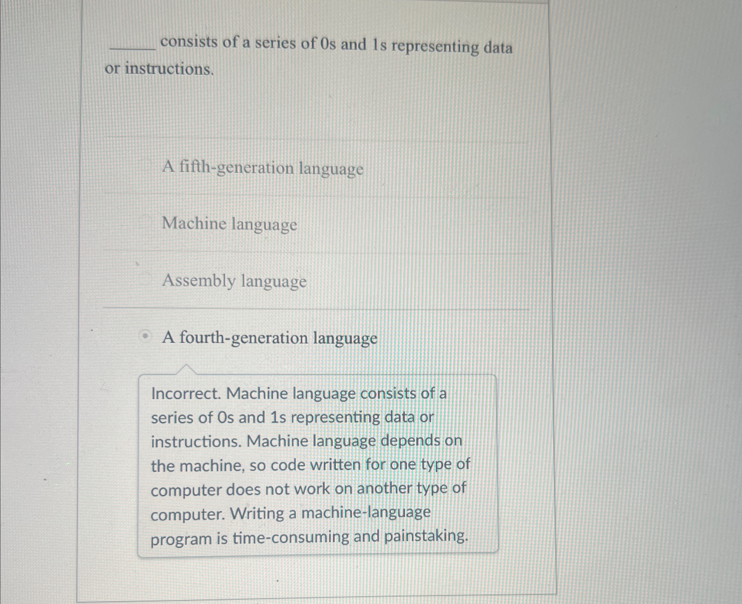 consists of a series of 0 s and 1 s representing