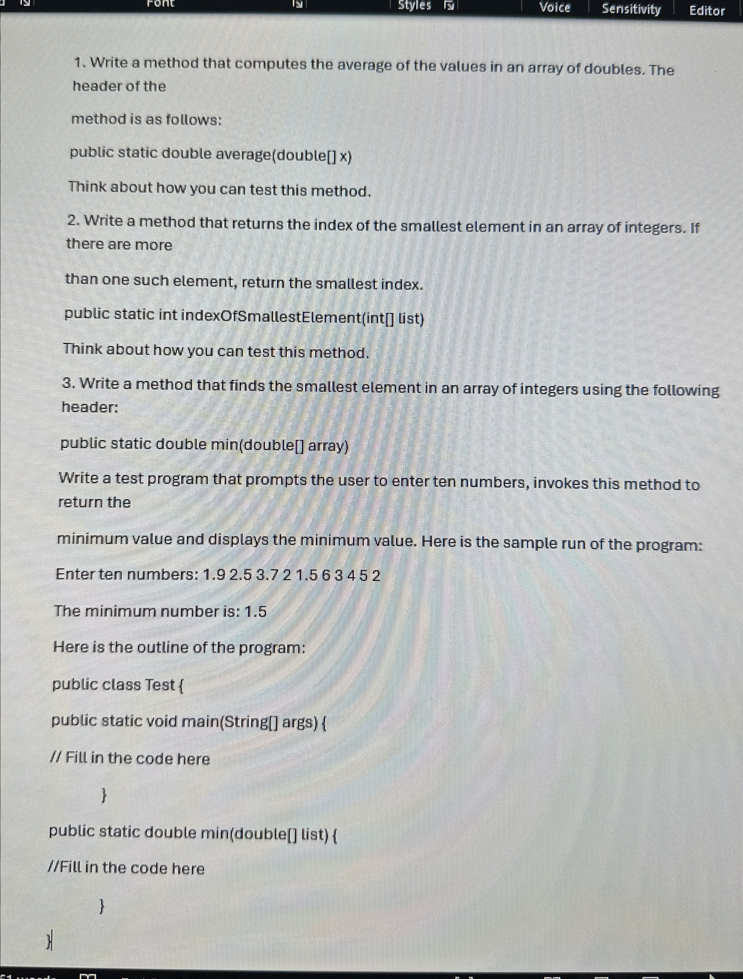 write a method that computes the average of the