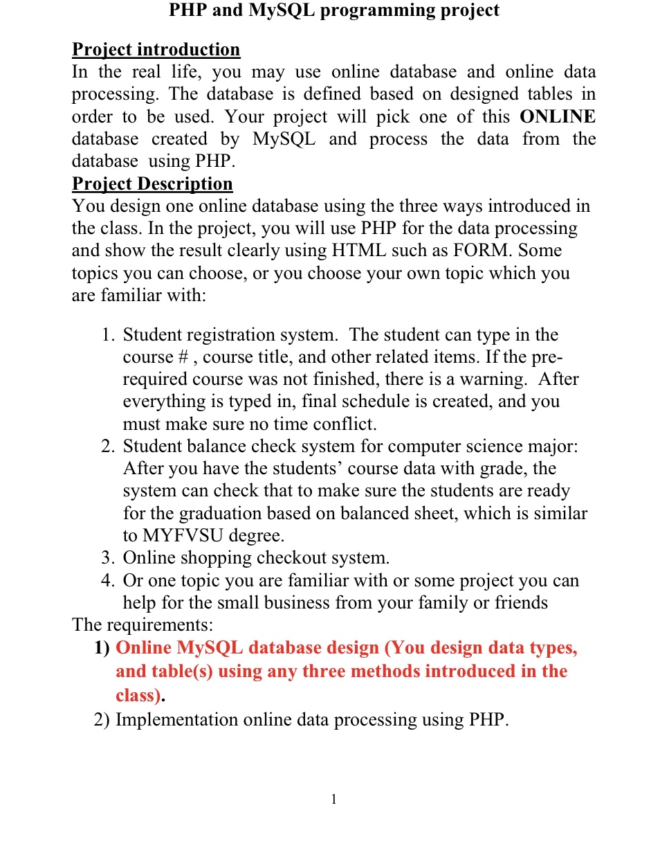 PHP and MySQL programming project Project