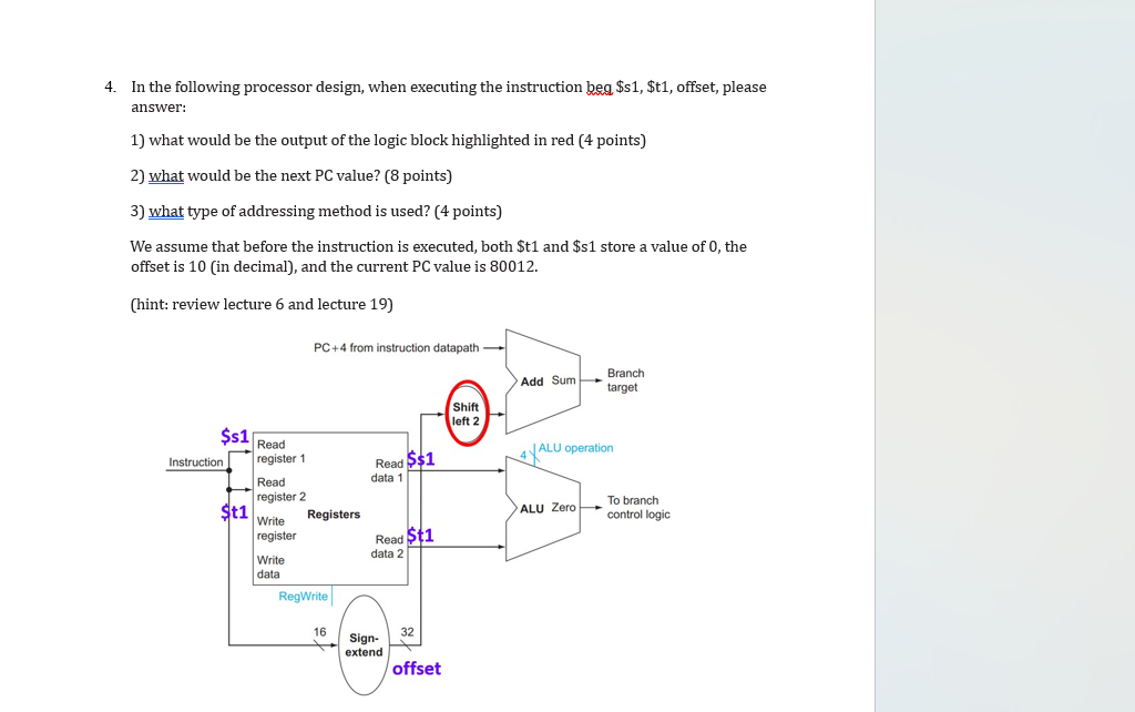 In the following processor design, when executing