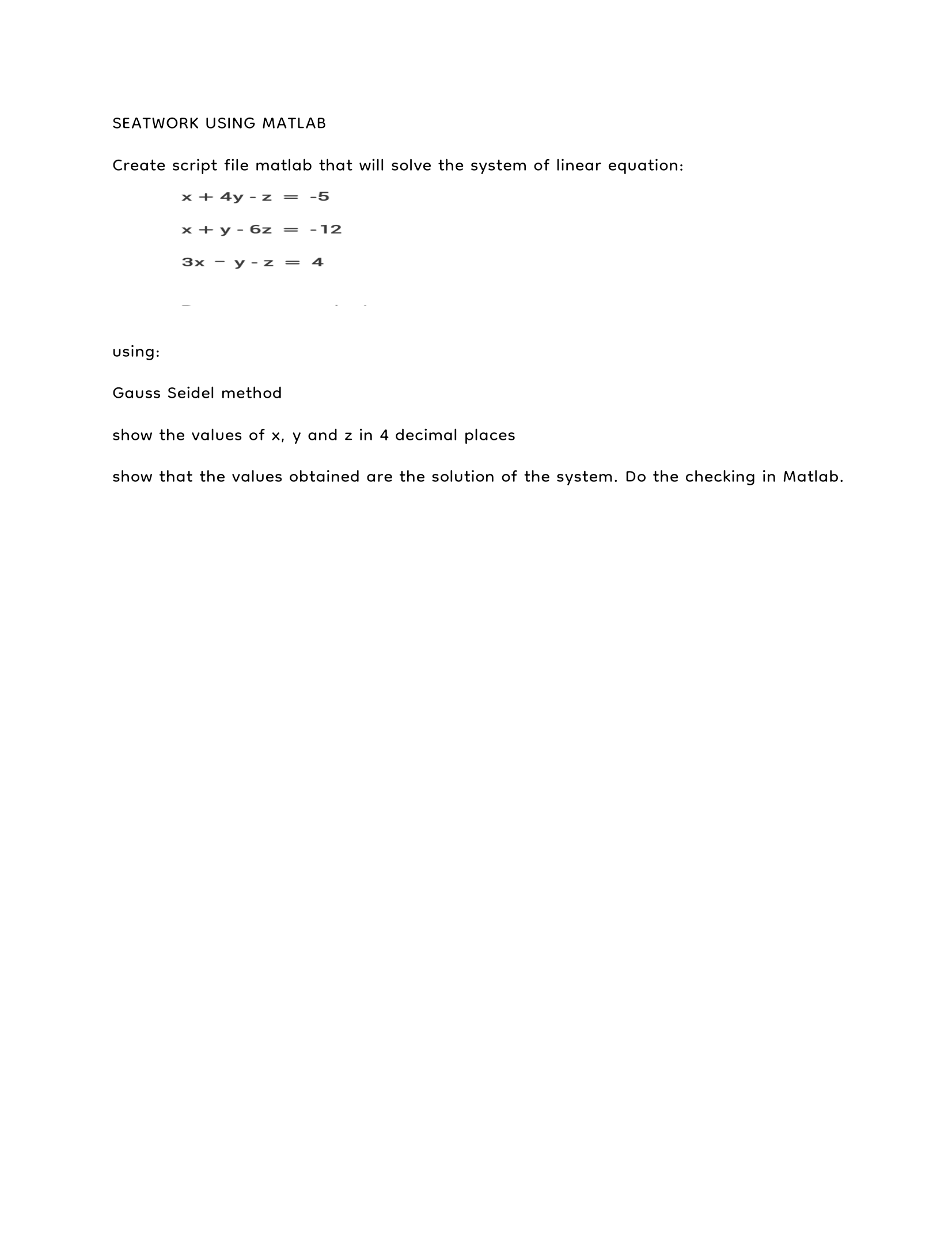 SEATWORK USING MATLAB Create script file matlab
