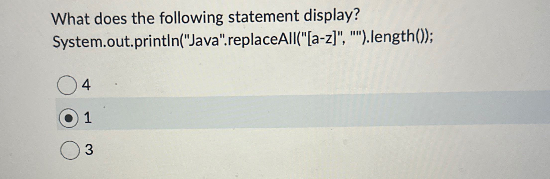 What does the following statement display?