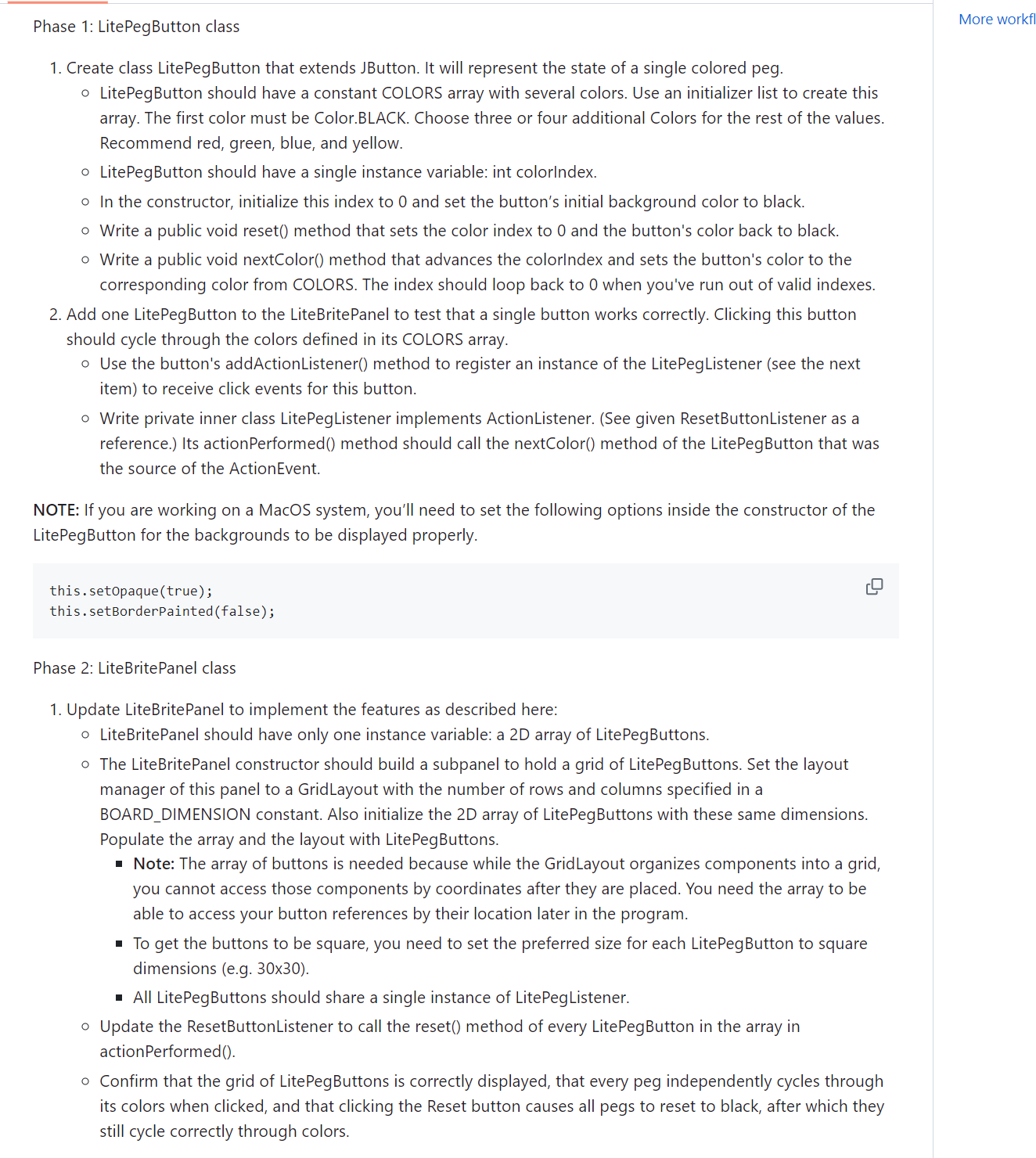 Phase 1 : LitePegButton class Create class