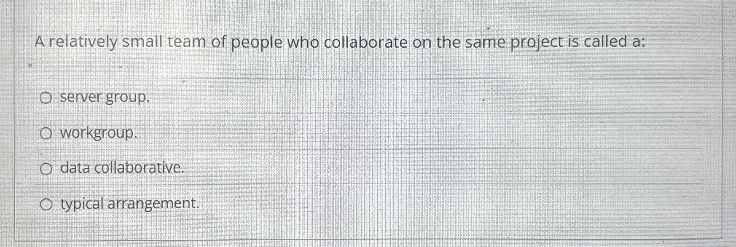 A relatively small team of people who collaborate