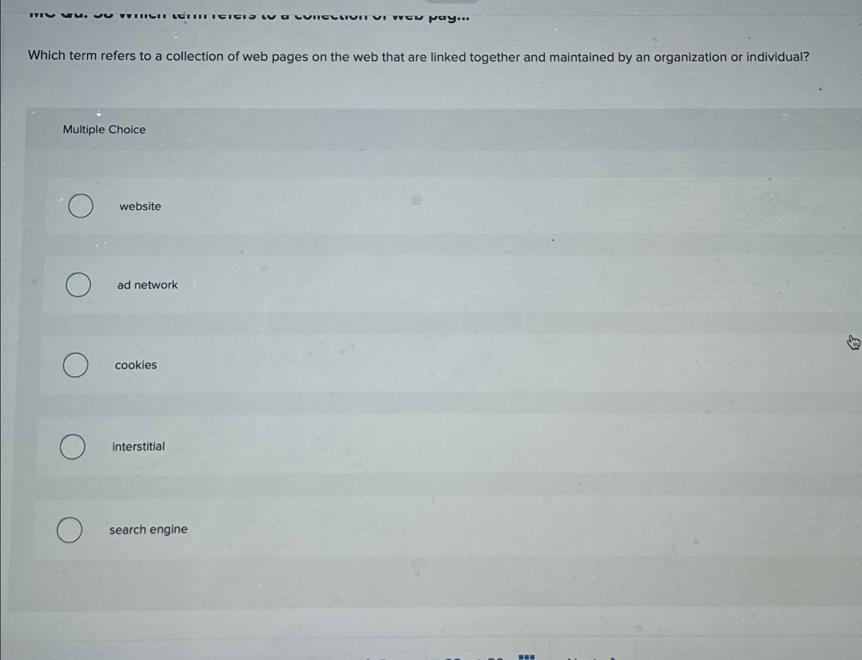 Which term refers to a collection of web pages on