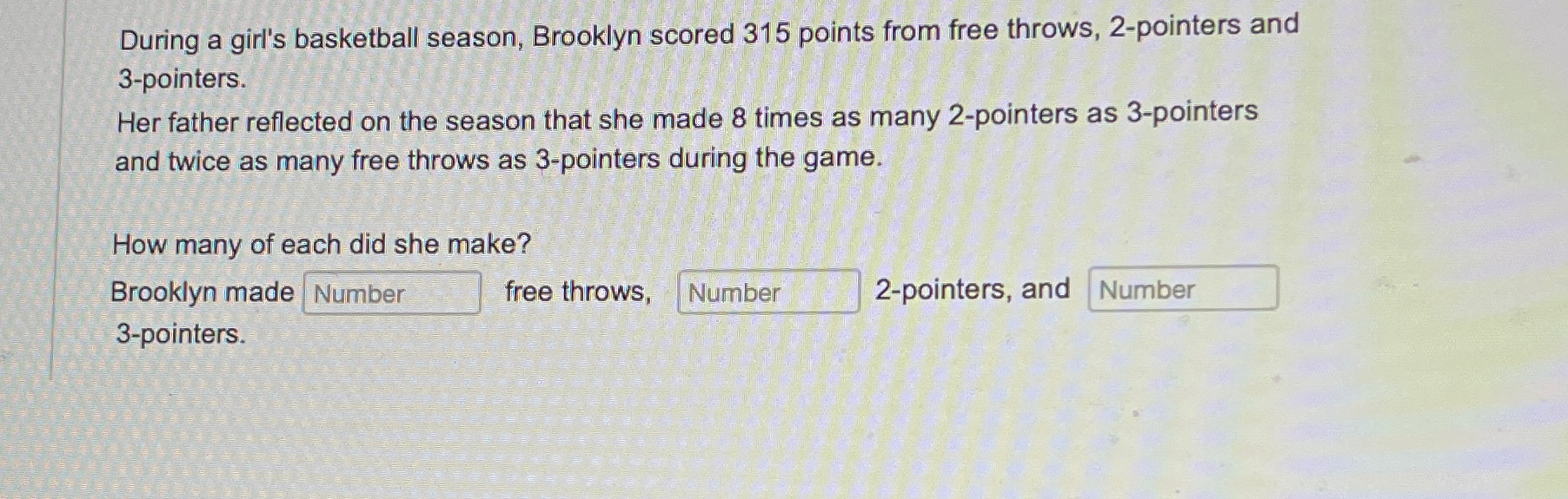 During a girl's basketball season, Brooklyn