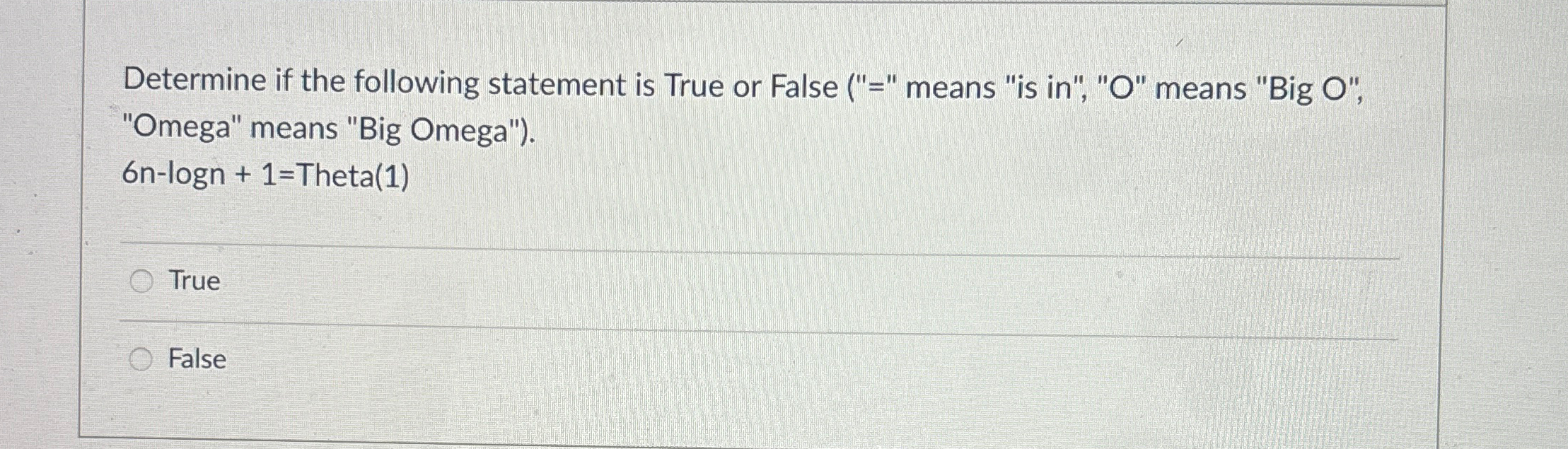 Determine if the following statement is True or