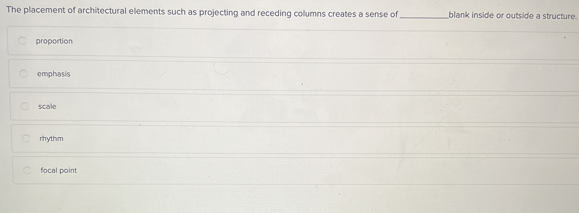 The placement of architectural elements such as