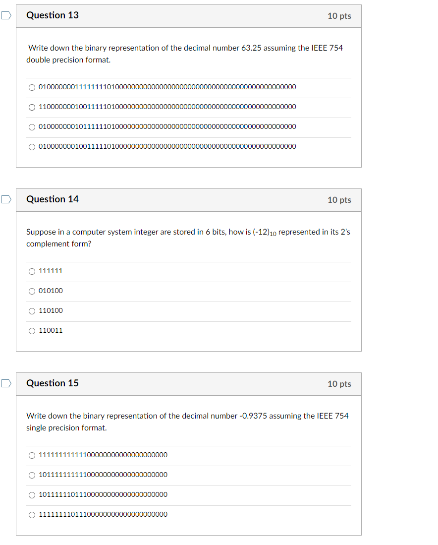 Question 1 3 Write down the binary representation