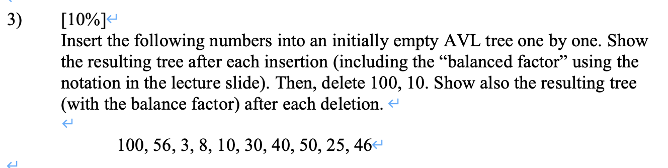 1 0 % Insert the following numbers into an