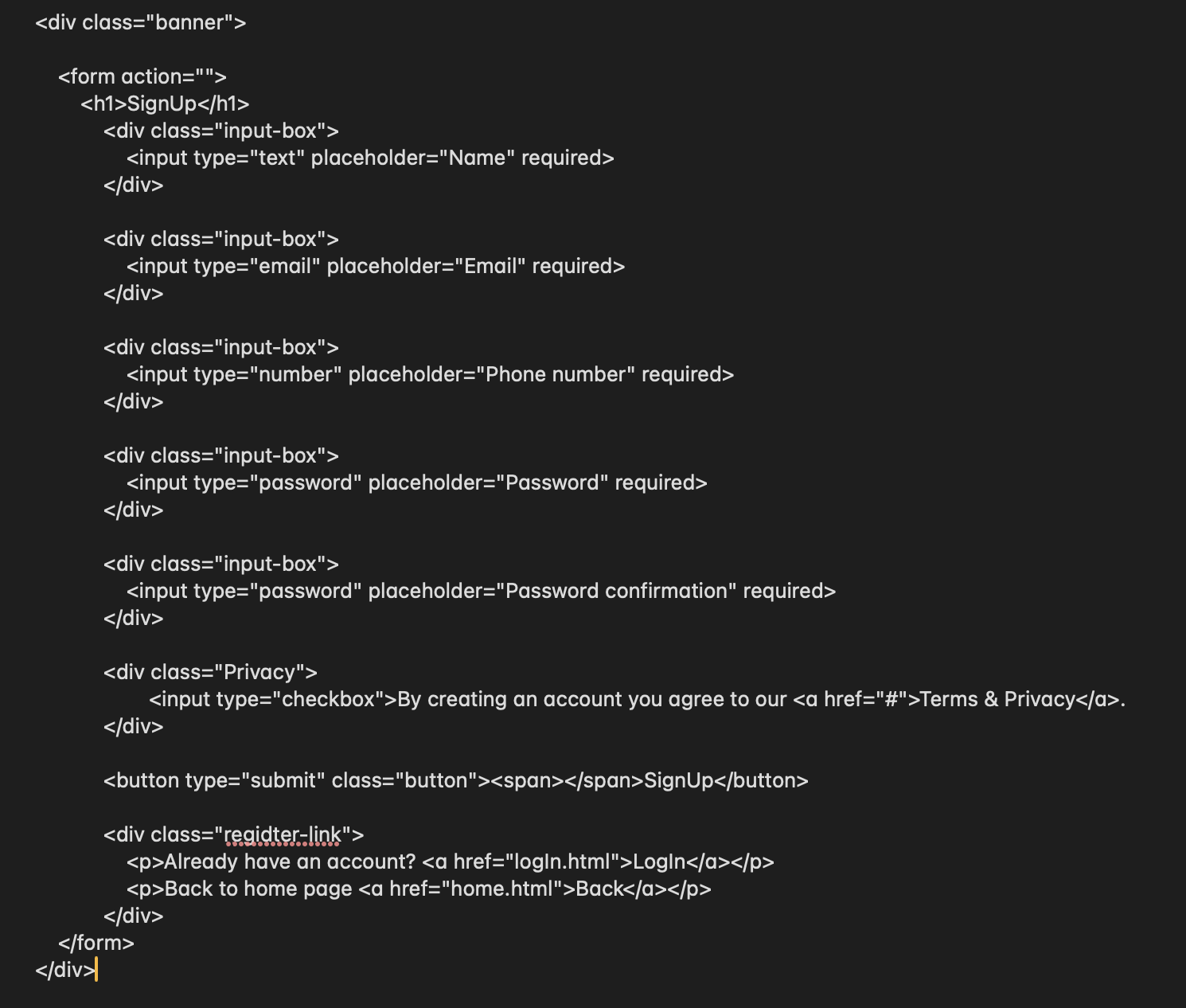 help write a validaction javascript from this for