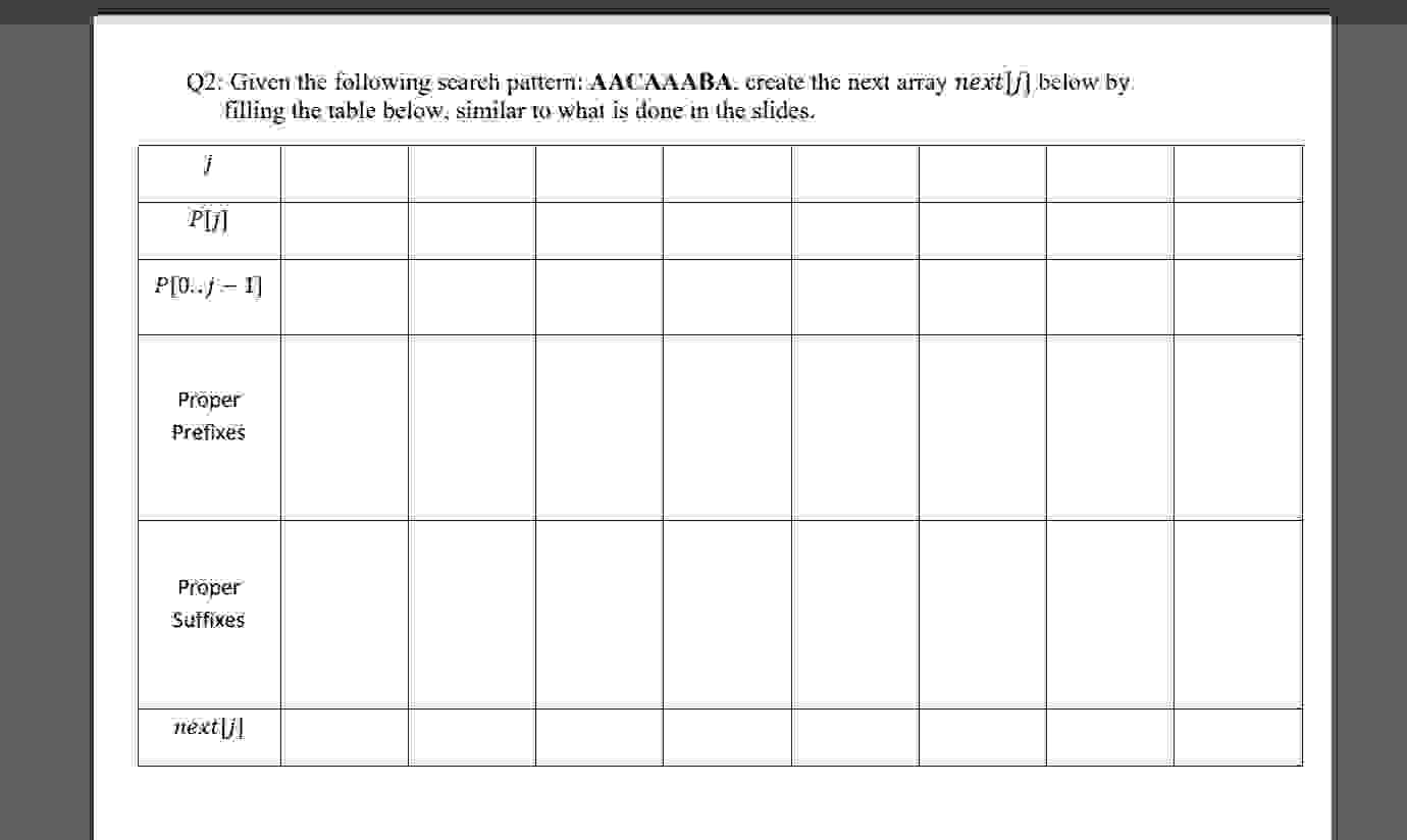 Q 2 : Given the following search pattem: