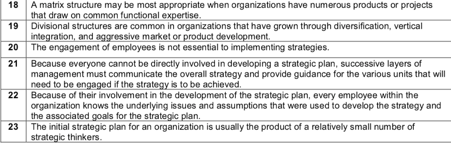 true or false 18 A matrix structure may be most