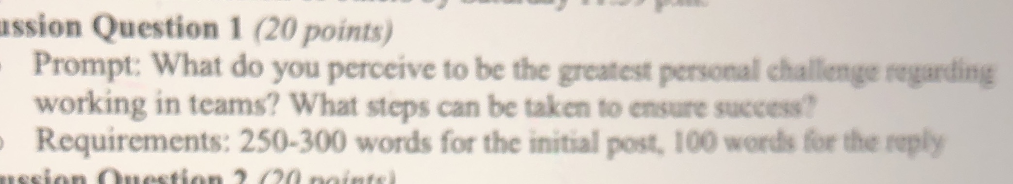 ussion Question 1 (20 points) Prompt: What do you