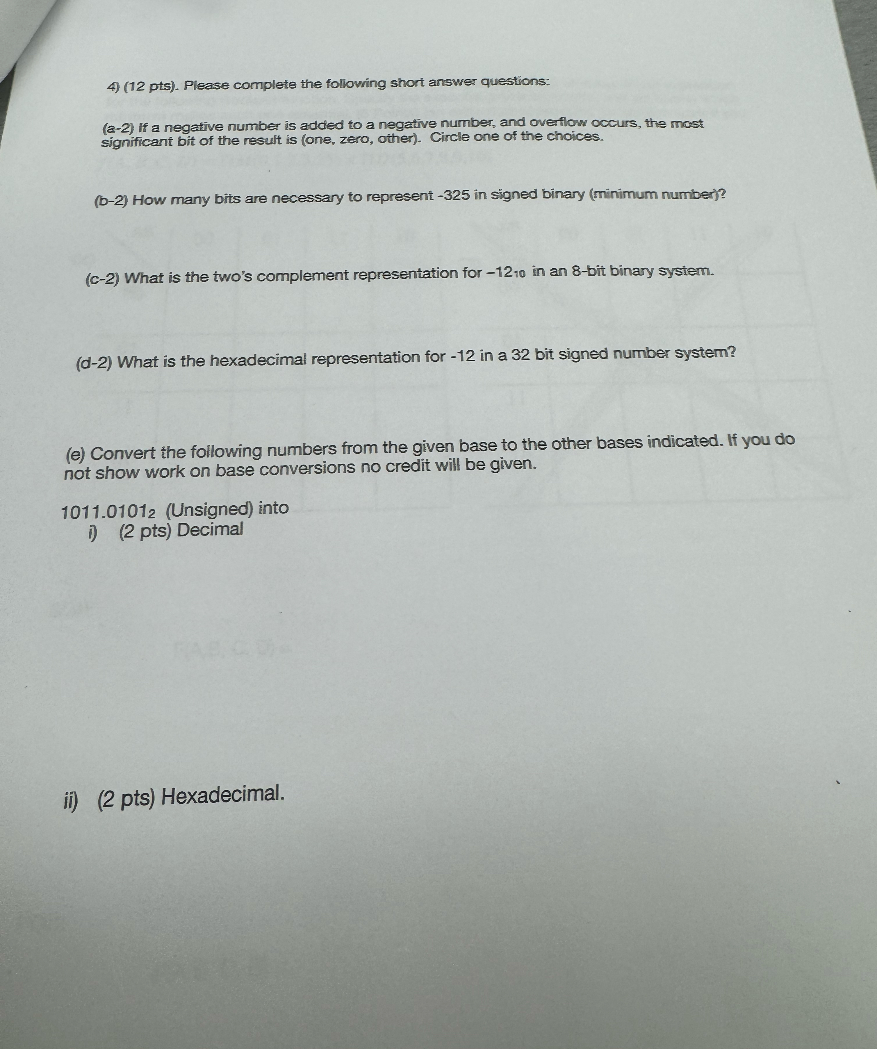 ( 1 2 pts ) . Please complete the following short