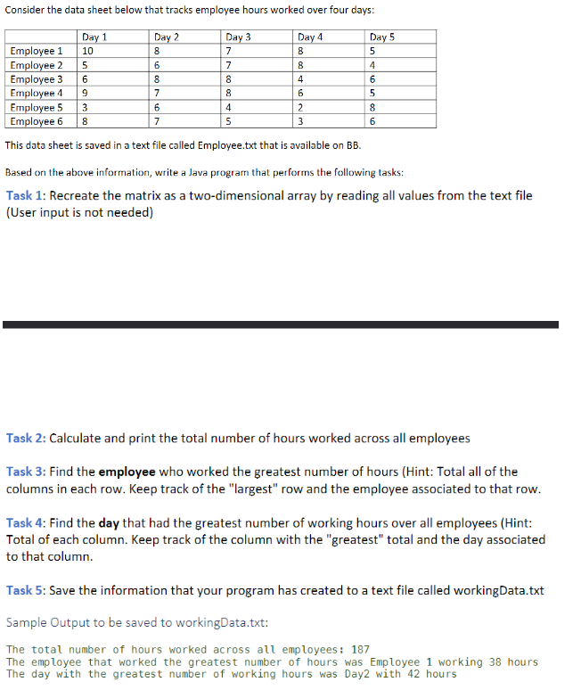 Consider the data sheet below that tracks