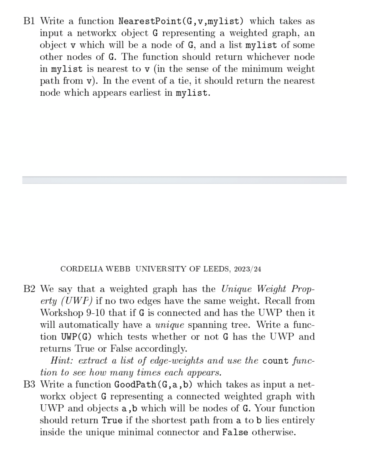 B 1 Write a function NearestPoint ( G , v ,