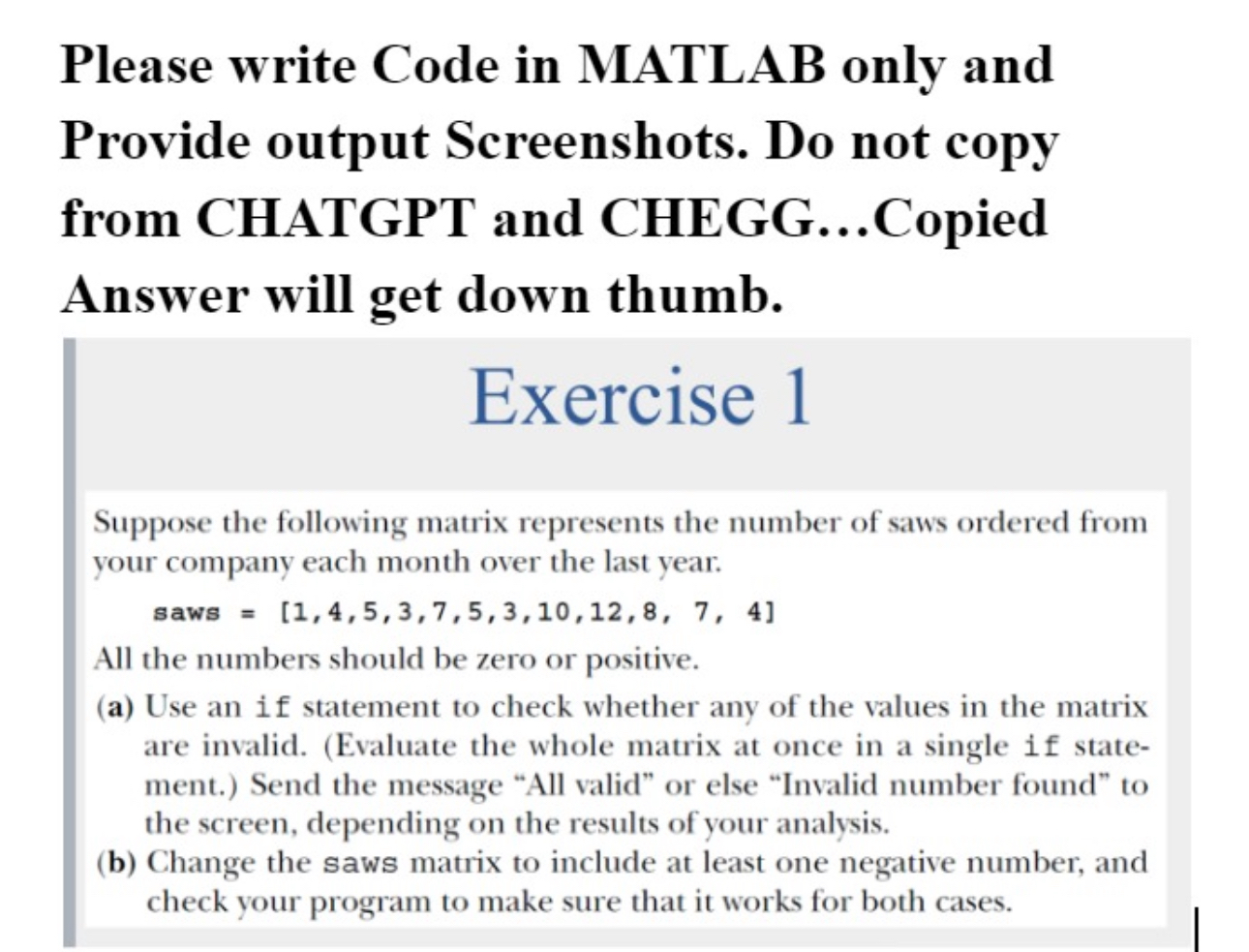 Please write Code in MATLAB only and Provide