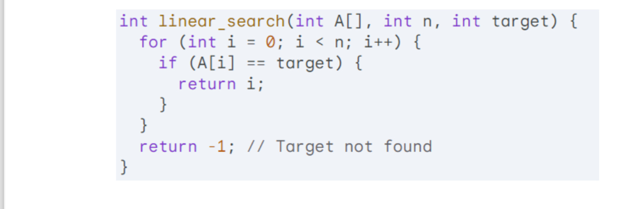 The following code performs a linear search on an