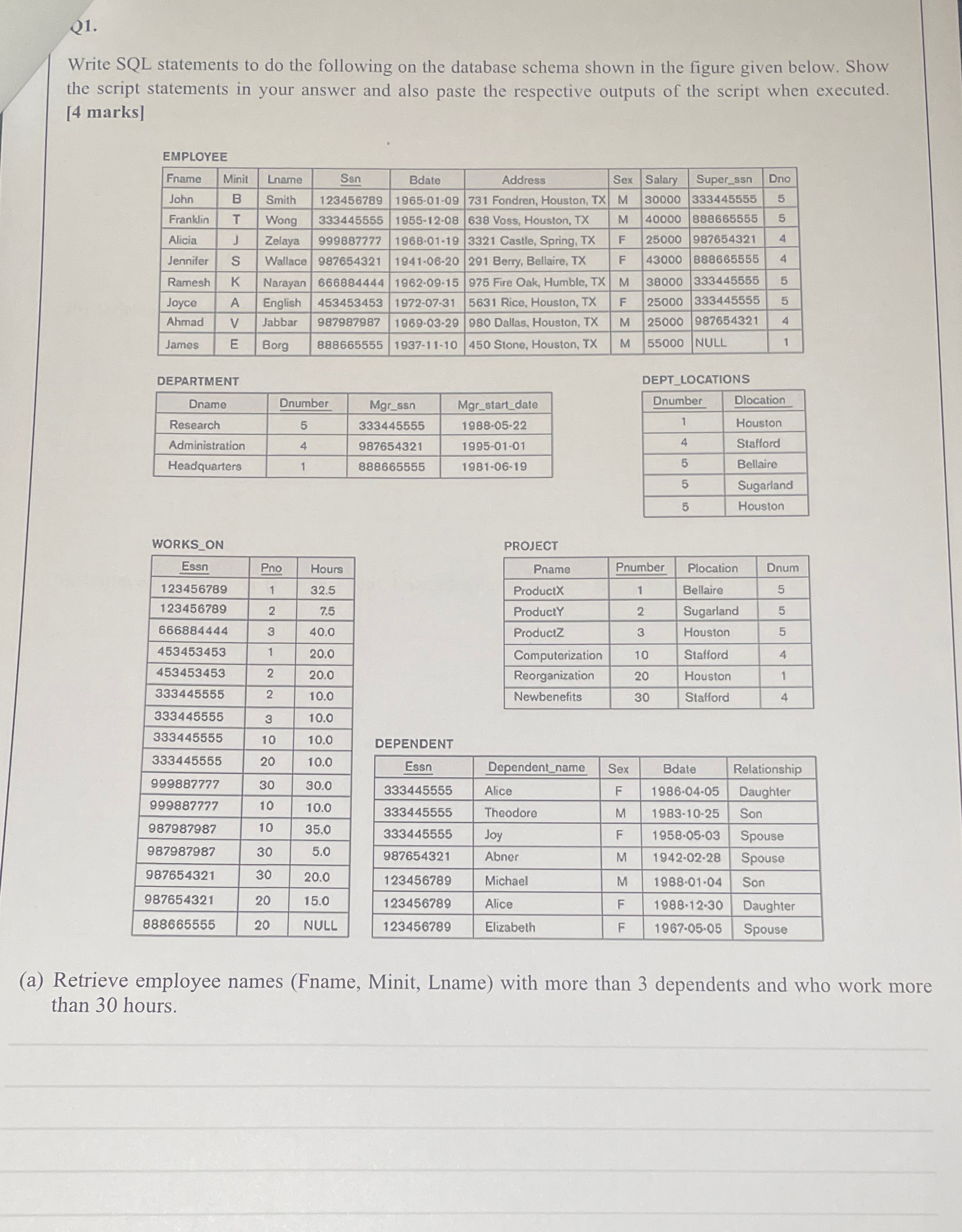 Retrove employee names ( Fname , Minit , Lname )