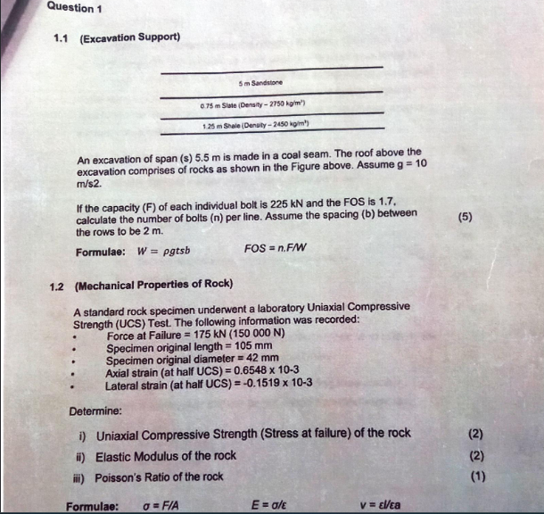 Question 1 1.1 (Excavation Support) 5 m Sandstone