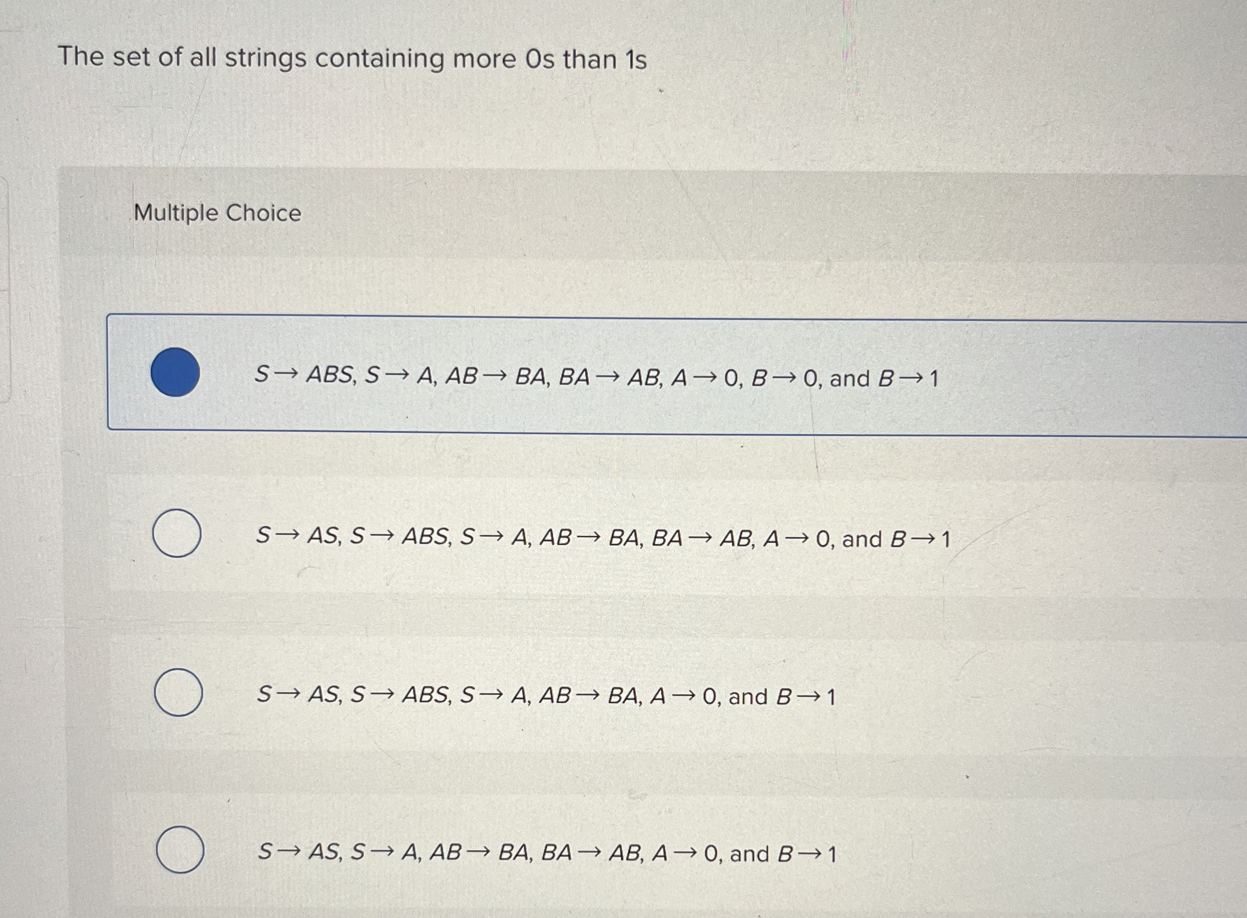 The set of all strings containing more Os than 1