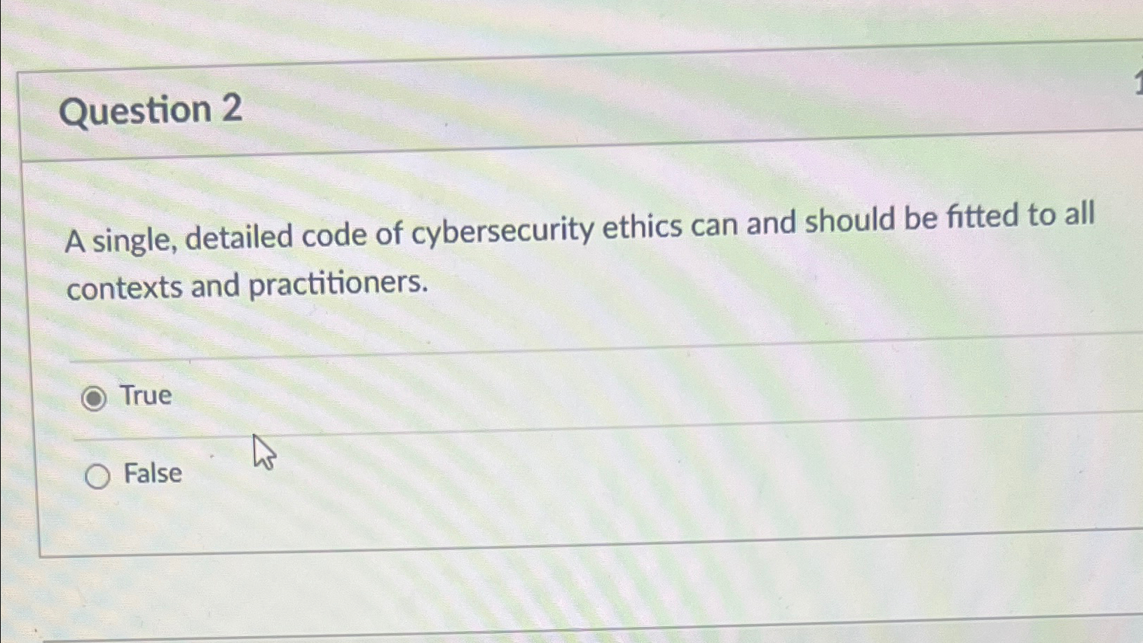 Question 2 A single, detailed code of