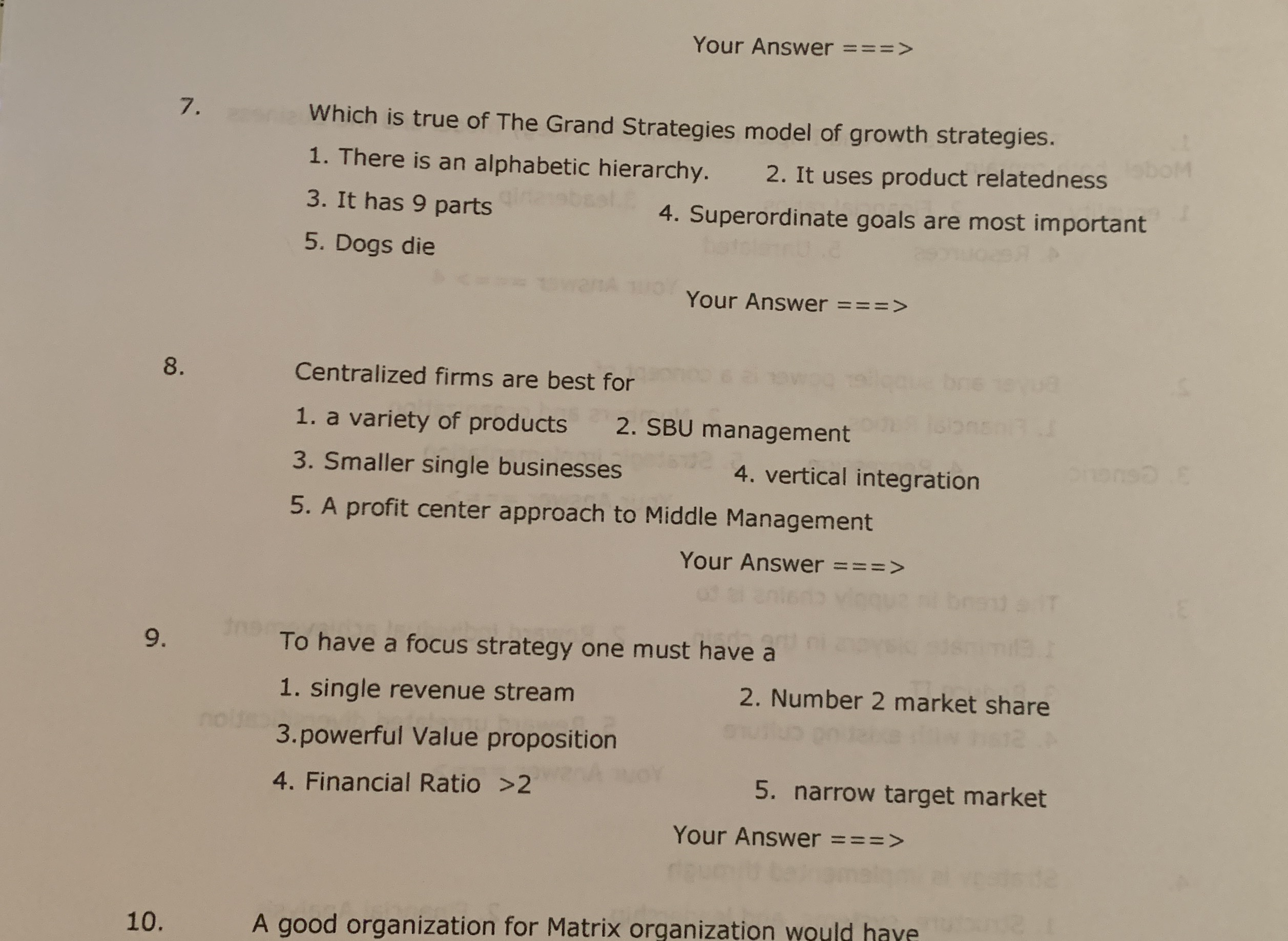 Strategic Management Your Answer = = => 7. Which