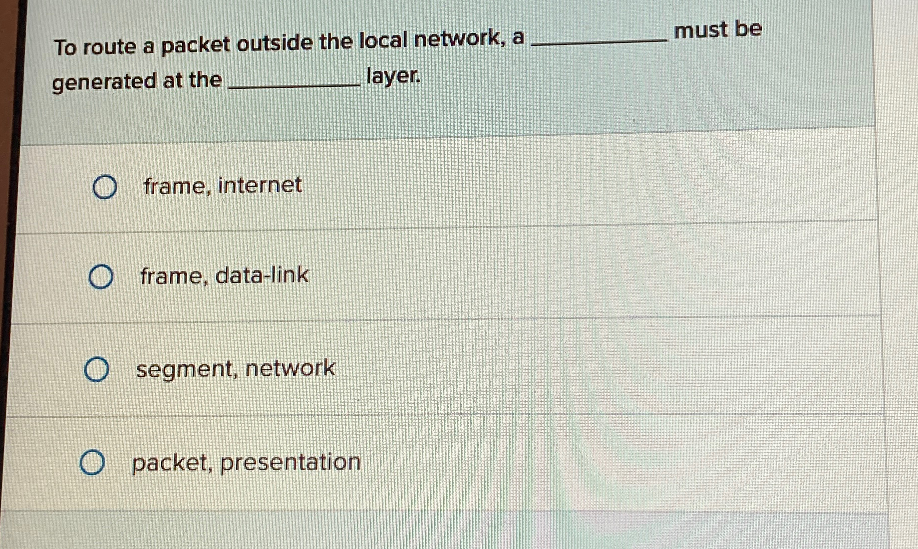 To route a packet outside the local network, a