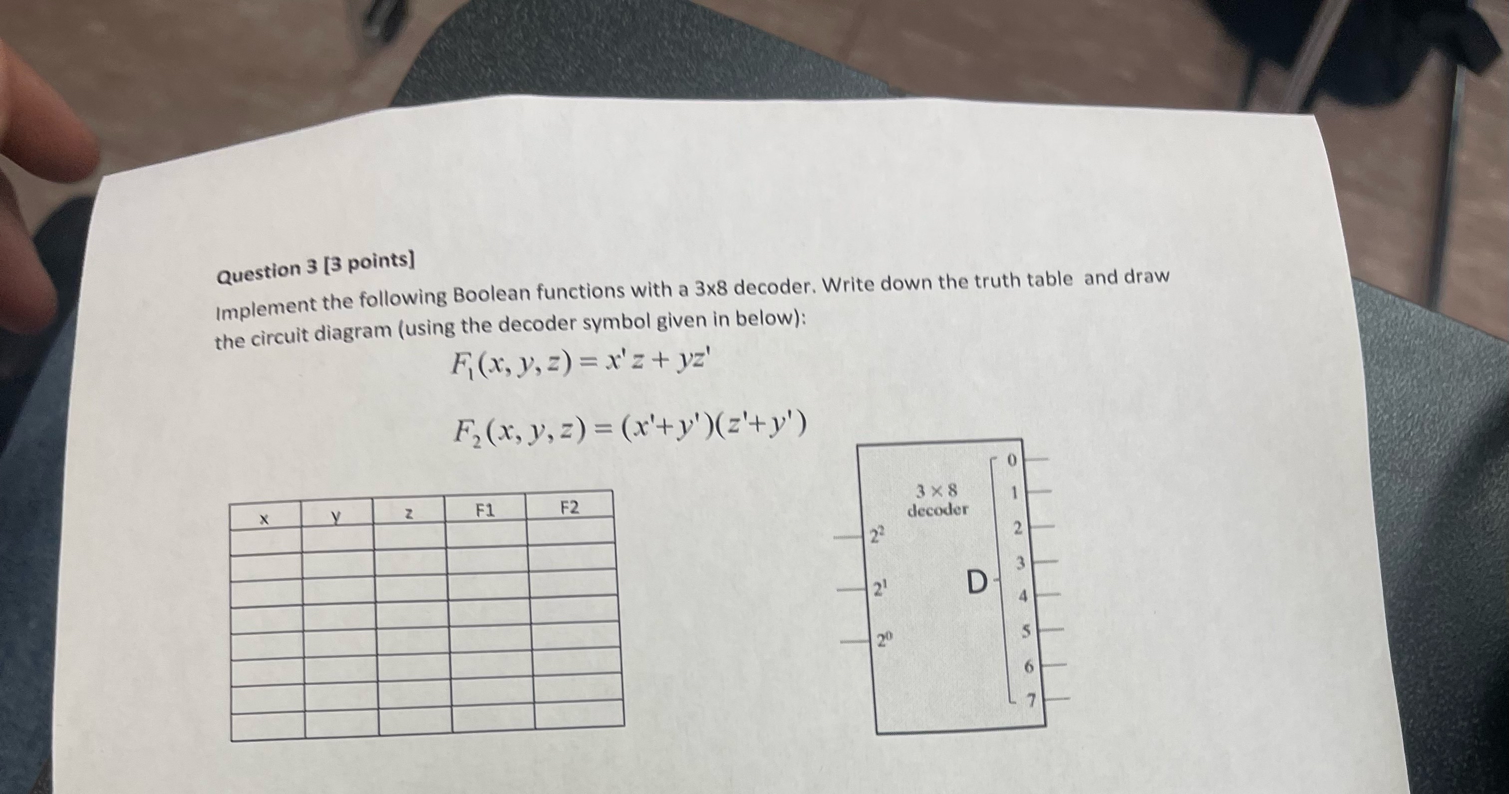 Question 3 [ 3 points ] Implement the following