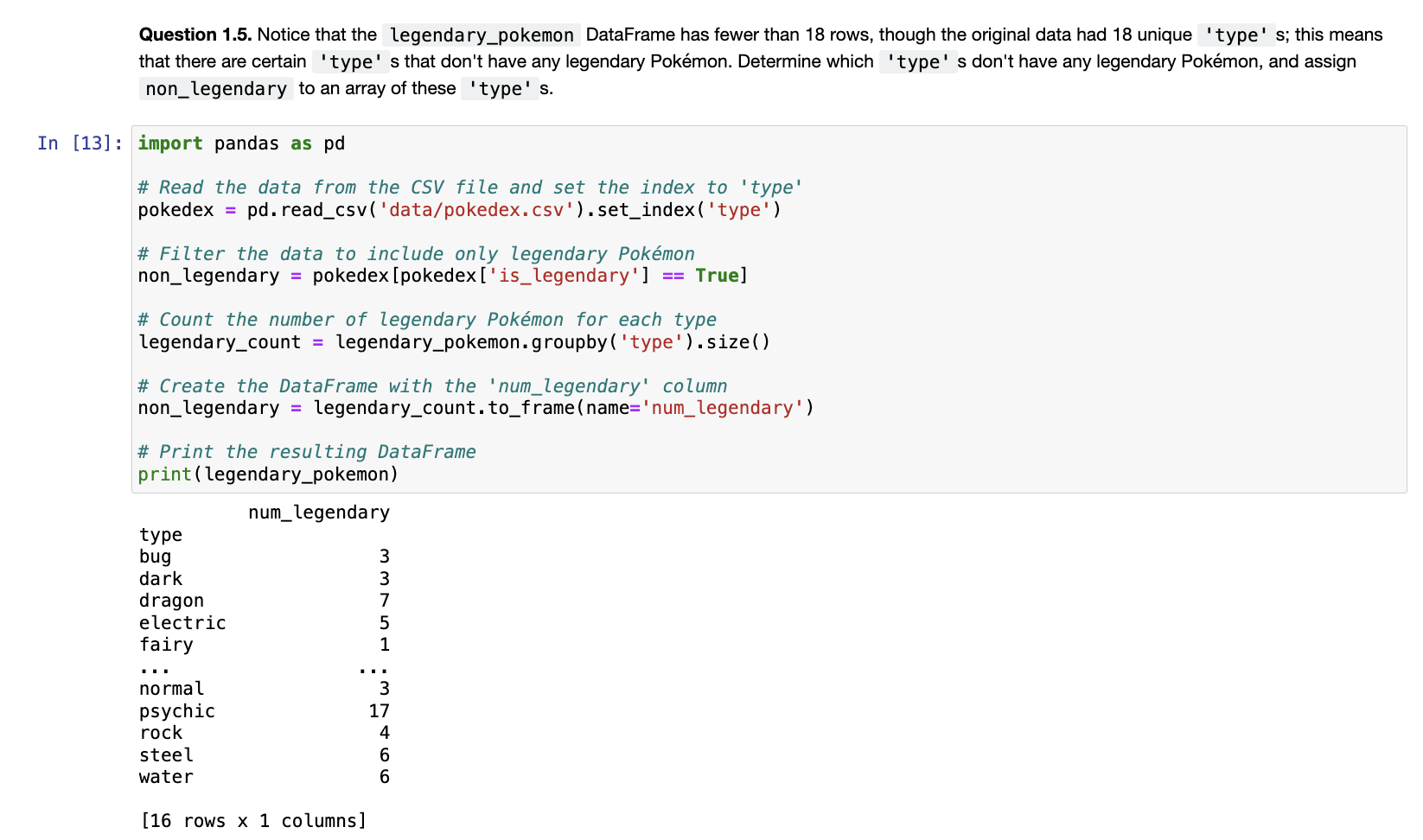 Question 1 . 5 . Notice that the legendary _