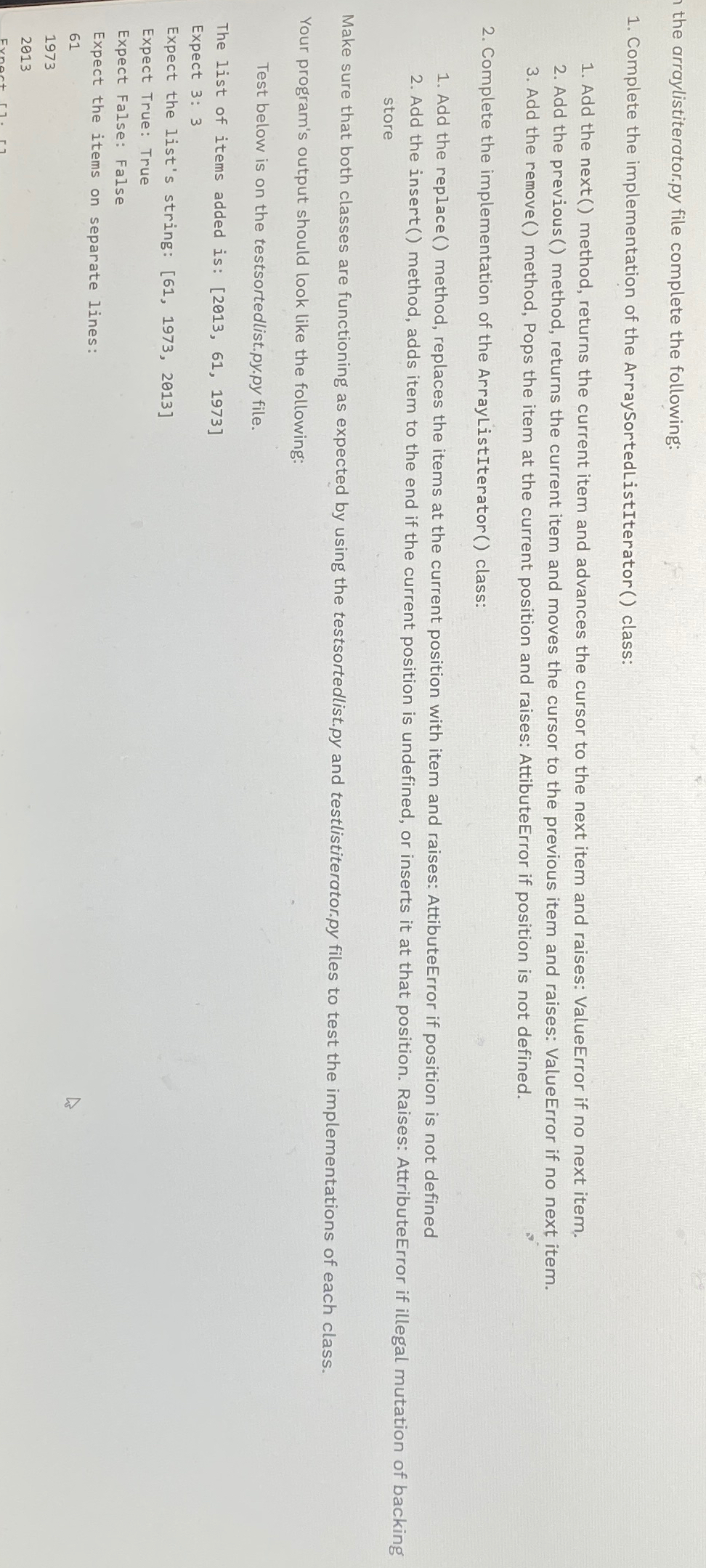 the arraylistiterator.py file complete the