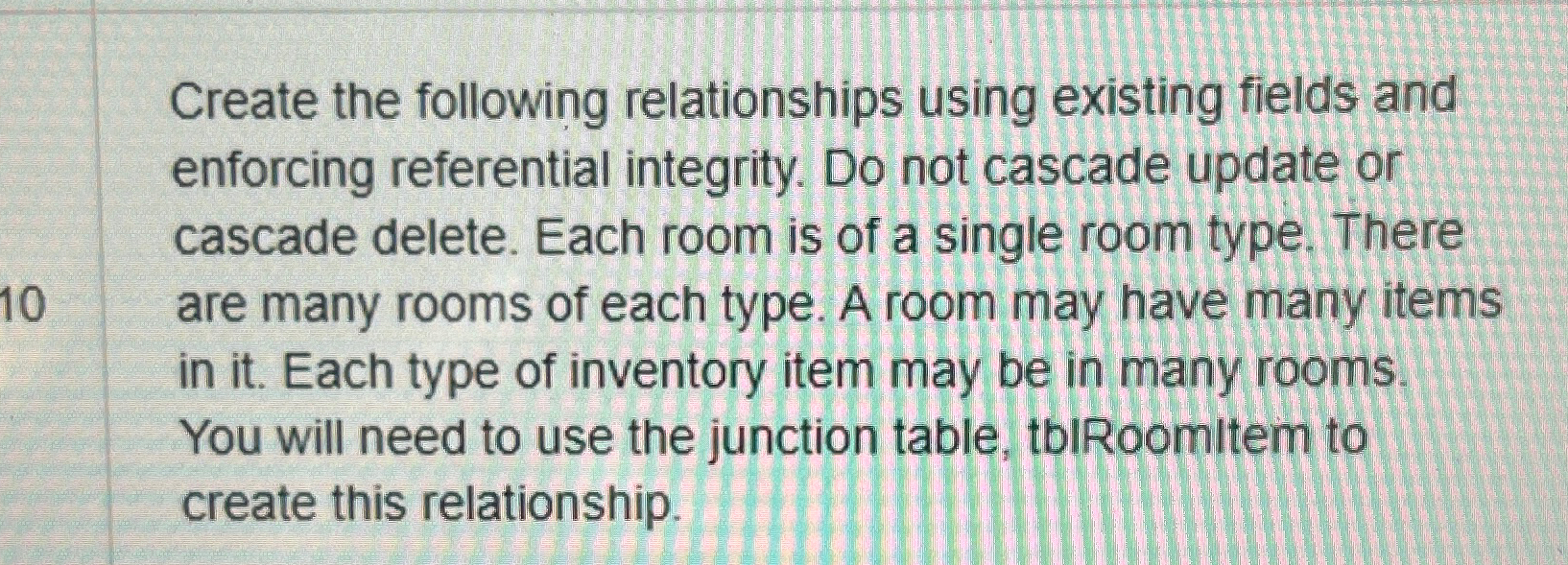 Create the following relationships using existing