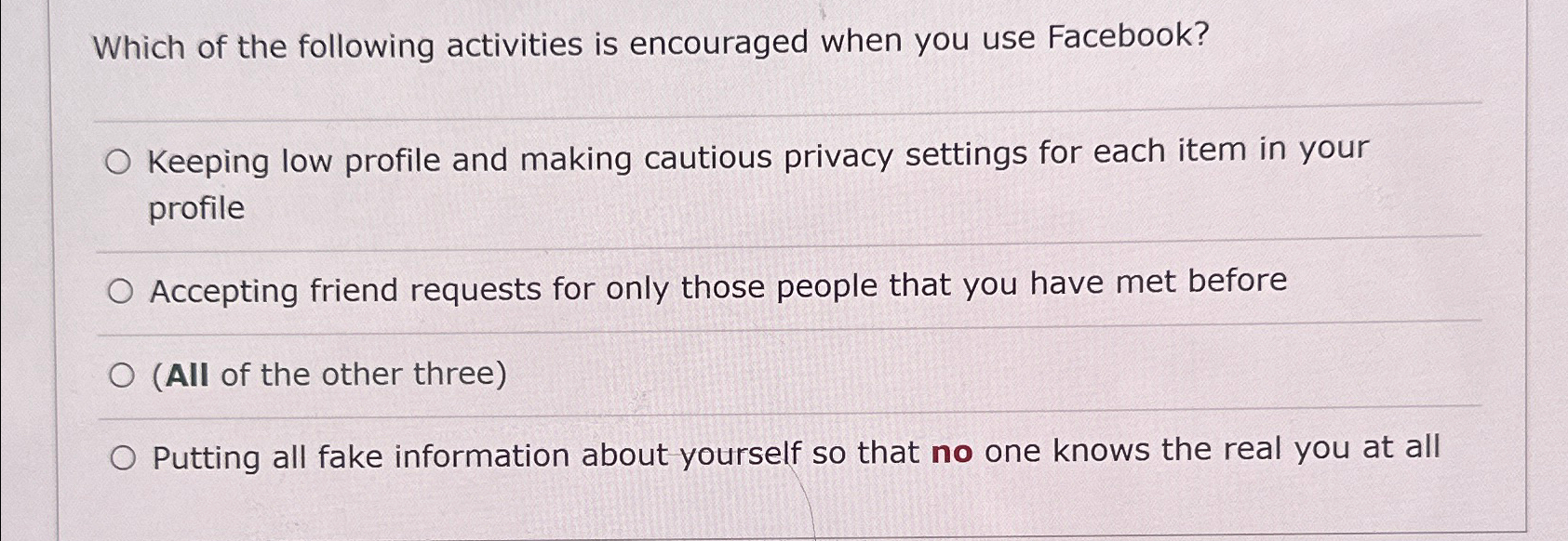 Which of the following activities is encouraged