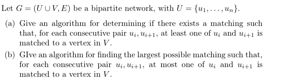 Let G = ( U V , E ) be a bipartite network, with