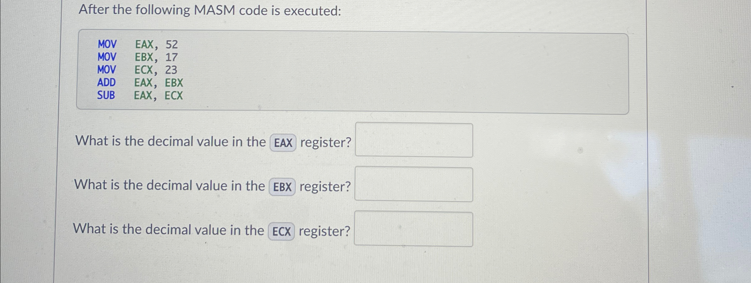 After the following MASM code is executed: \
