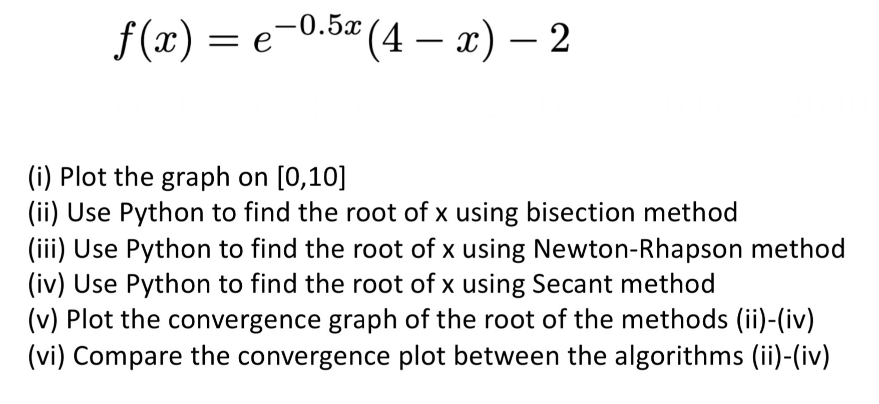 f ( x ) = e - 0 . 5 x ( 4 - x ) - 2 ( i ) Plot
