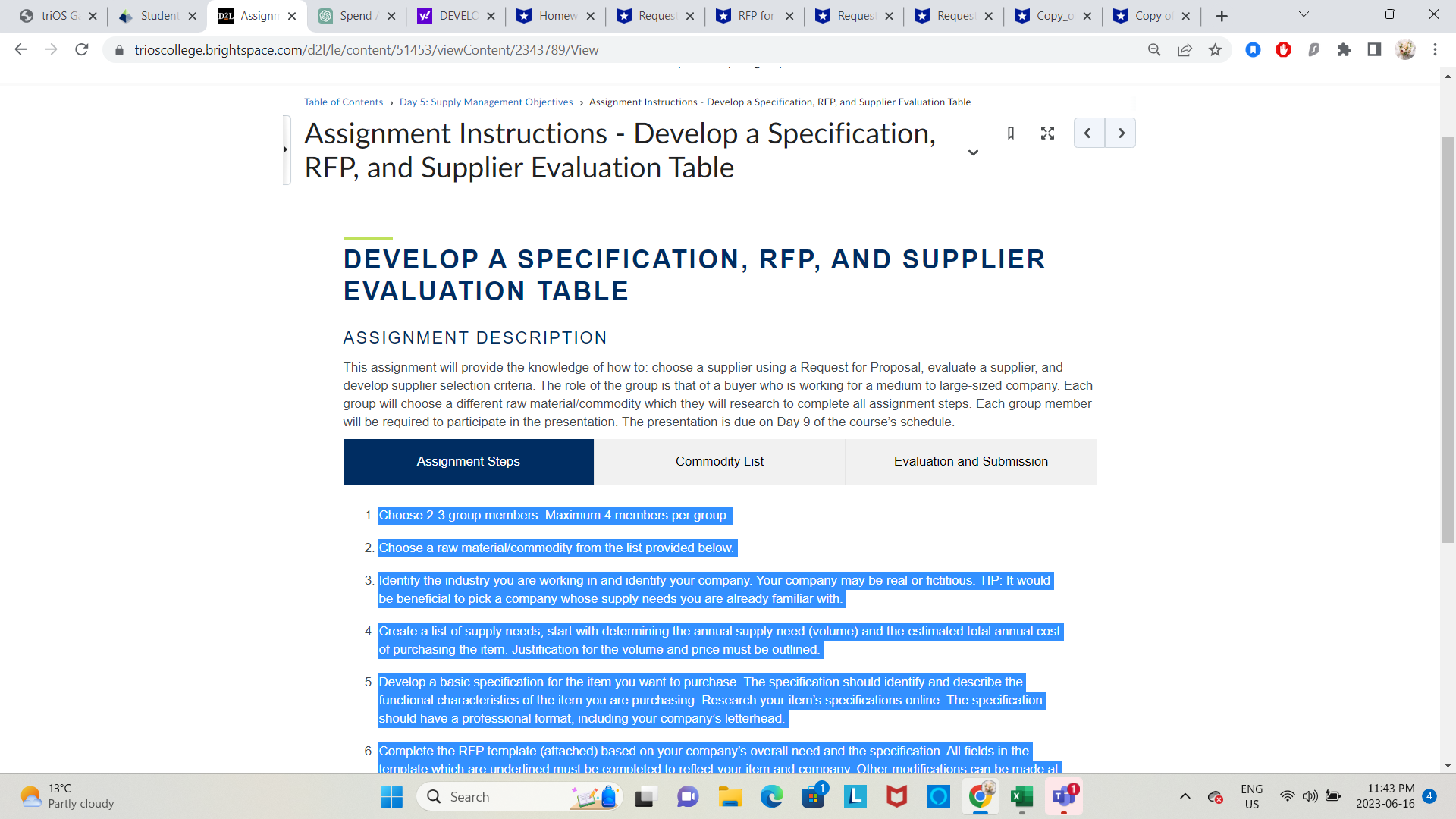 DEVELOP A SPECIFICATION, RFP, AND SUPPLIER