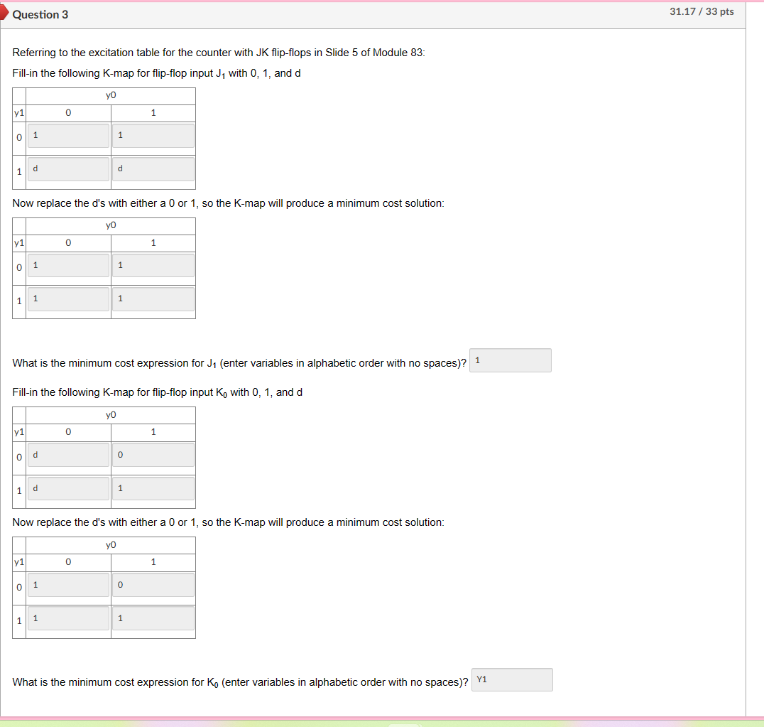 Question 3 Referring to the excitation table for
