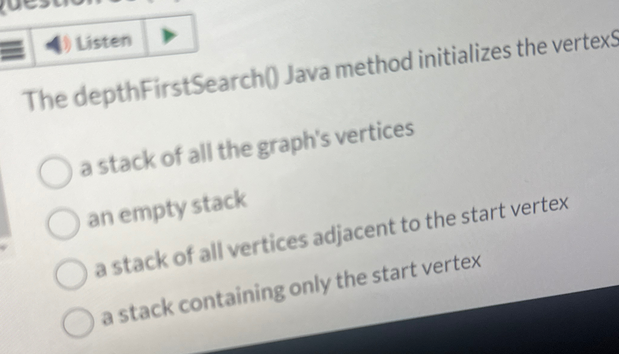 The depthFirstSearch ( ) Java method initializes