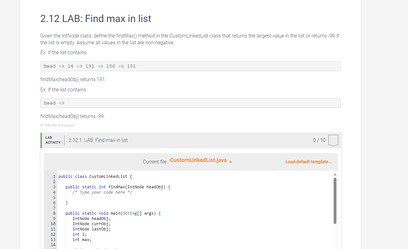 list ) 2 . 1 2 LAB: Find max in list Given the