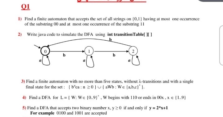 Q 1 Find a finite automaton that accepts the set