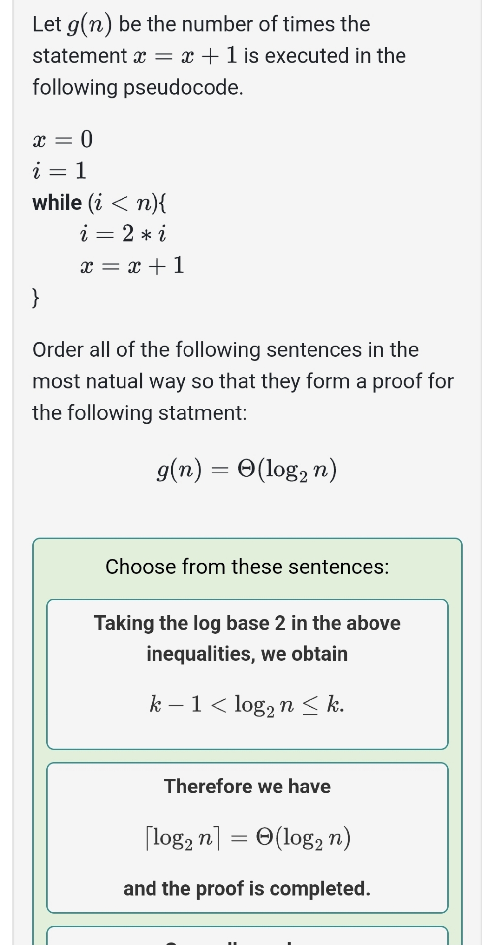 Let g ( n ) be the number of times the statement