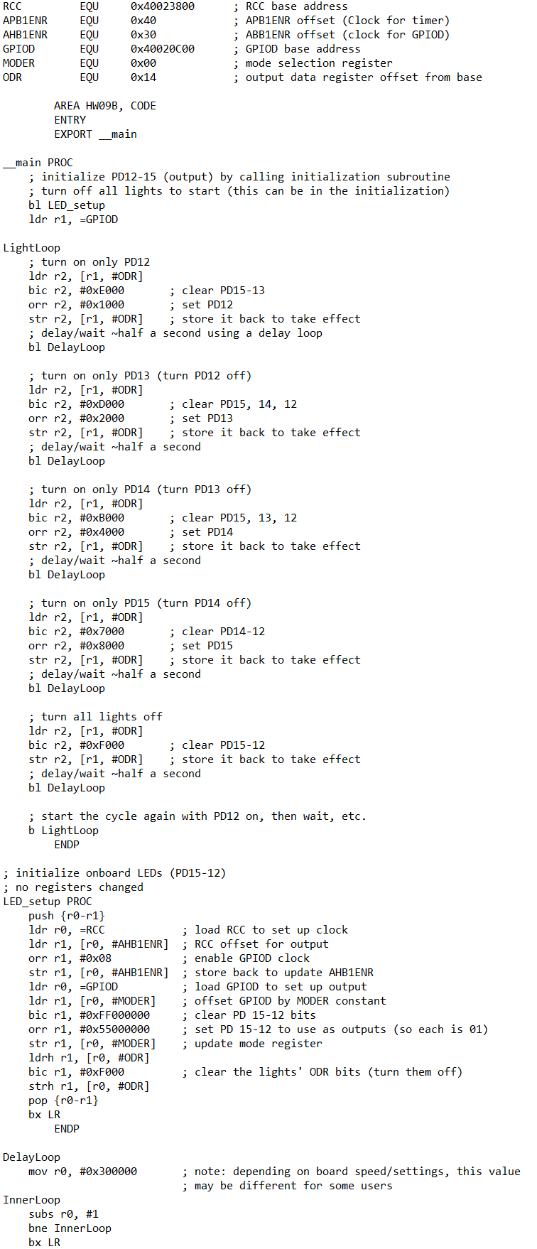 Please write using ARM Assembly for STM 3 2 F 4 1