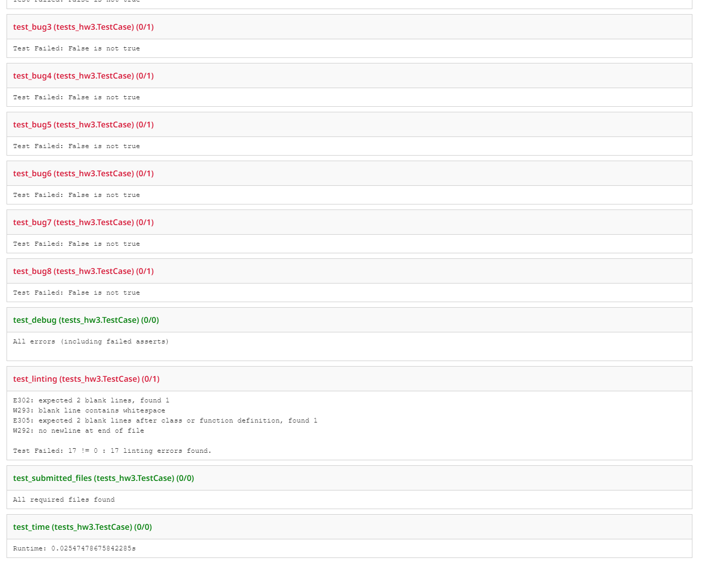 This is what the grade machine gave me . It fails