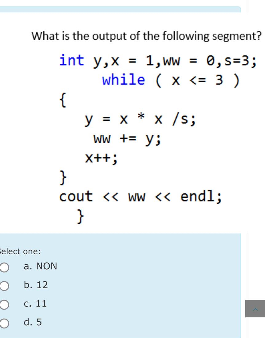 What is the output of the following segment?elect