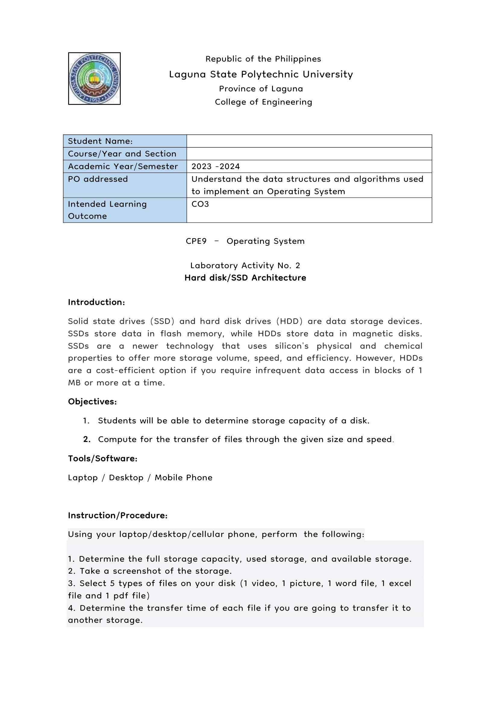 Republic of the Philippines Laguna State