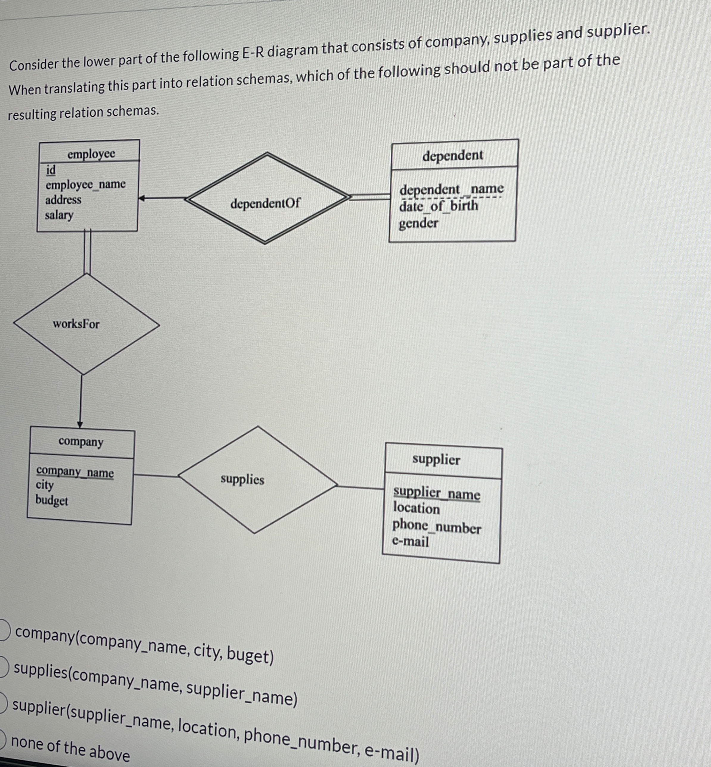 Consider the lower part of the following E - R